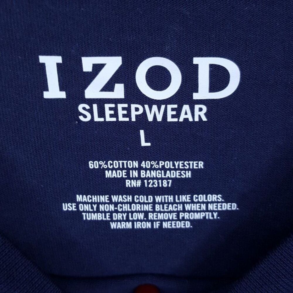 IZOD Shirt Mens Large Blue Pullover Crew Long Sleeve T-Shirt Sleep Tee Casual - Picture 2 of 4